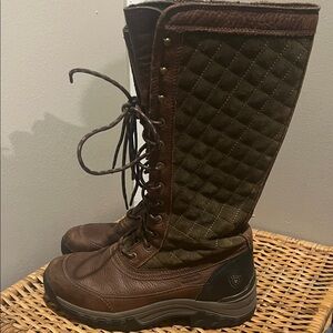 Brown and Green Quilted Knee-High Boots